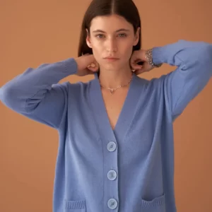 Quantum 28 Cotton Cashmere Blend Cardigan in Blue