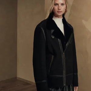 Bigardini Chiara Women's Shearling Sheepskin Oversize Jacket - Black