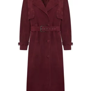Bigardini Clara Women’s Suede Trench Coat - Burgundy