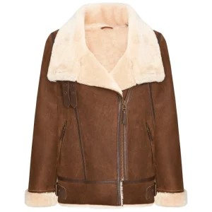 Bigardini Selena Women's Shearling Sheepskin Bomber Jacket - Whiskey
