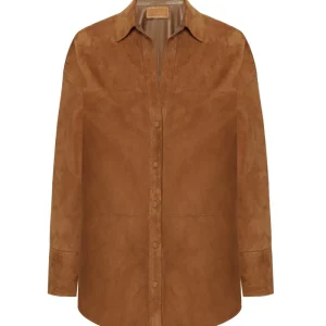 Bigardini Silvia Women's Oversize Suede Leather Shirt - Snuff