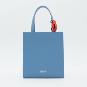Absurde MINI STOP Tote Bag in Blue Leather