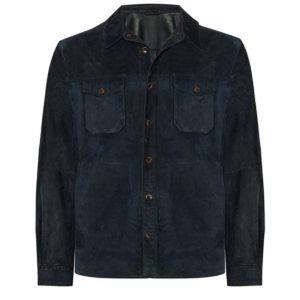 Bigardini Adrien Men's Suede Leather Overshirt - Navy Blue