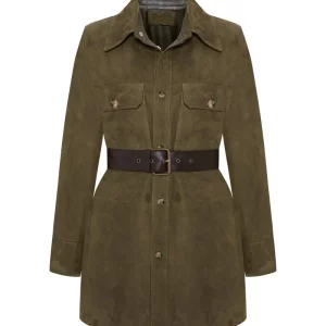 Bigardini Gia Women's Belted Suede Oversize Shirt - Khaki
