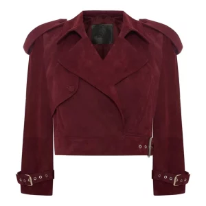 Bigardini Mely Women's Cropped Oversize Suede Jacket - Burgundy