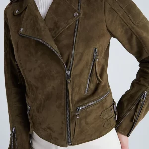 Bigardini Nelly Women's Metis Suede Leather Biker Jacket - Khaki