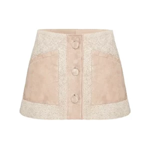 Bigardini Ruby Women's Teddy Curly Shearling Mini Skirt - Beige