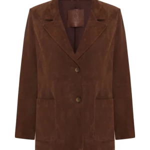 Bigardini Sage Women’s Suede Blazer Jacket - Milk Brown