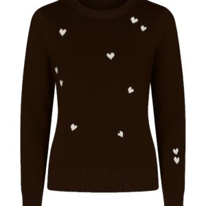 MIRÉ Cashmere Heart Intarsia Sweater - Brown with Ecru Hearts