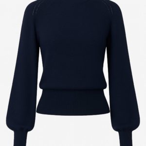 MIRÉ Cashmere Lurex Mock Neck Sweater - Navy with Gunmetal lurex