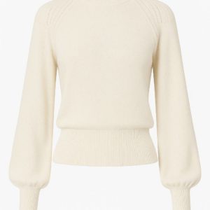 MIRÉ Cashmere Lurex Mock Neck Sweater - Ecru with gold lurex